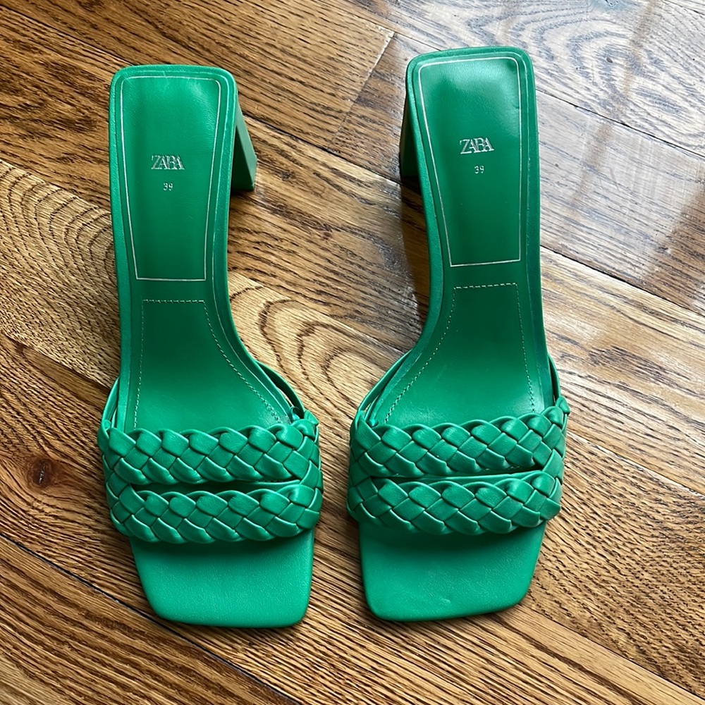 Zara Green Heeled Woven Sandal